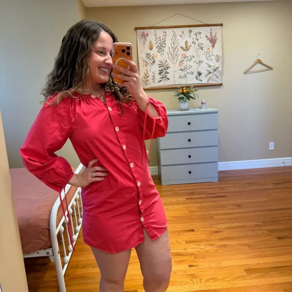 J. Crew Pink Cotton Poplin Long Sleeve Button Front Mini Dress XS